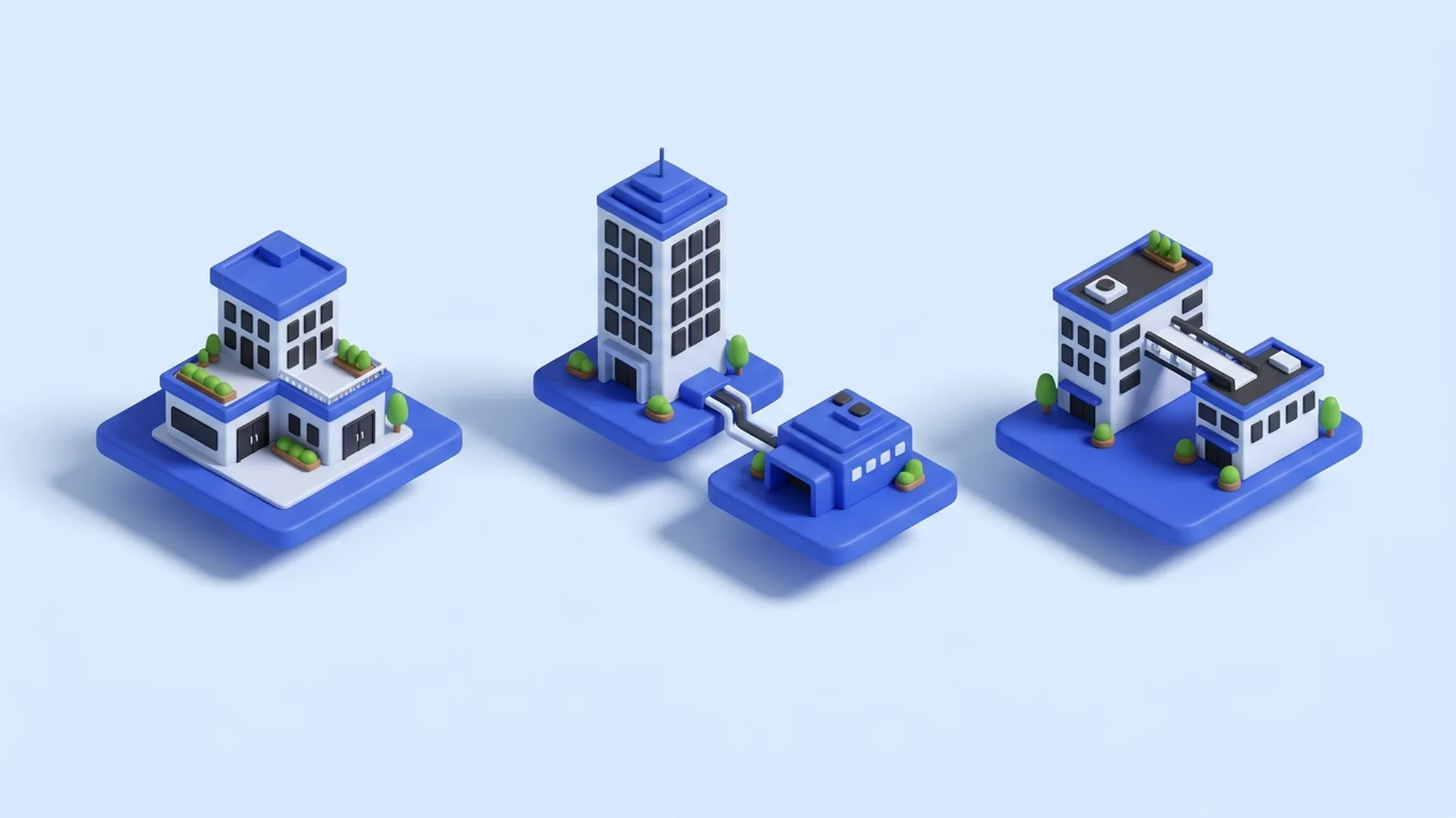 3D illustration of the three BPO industry models: third-party, captive and hybrid