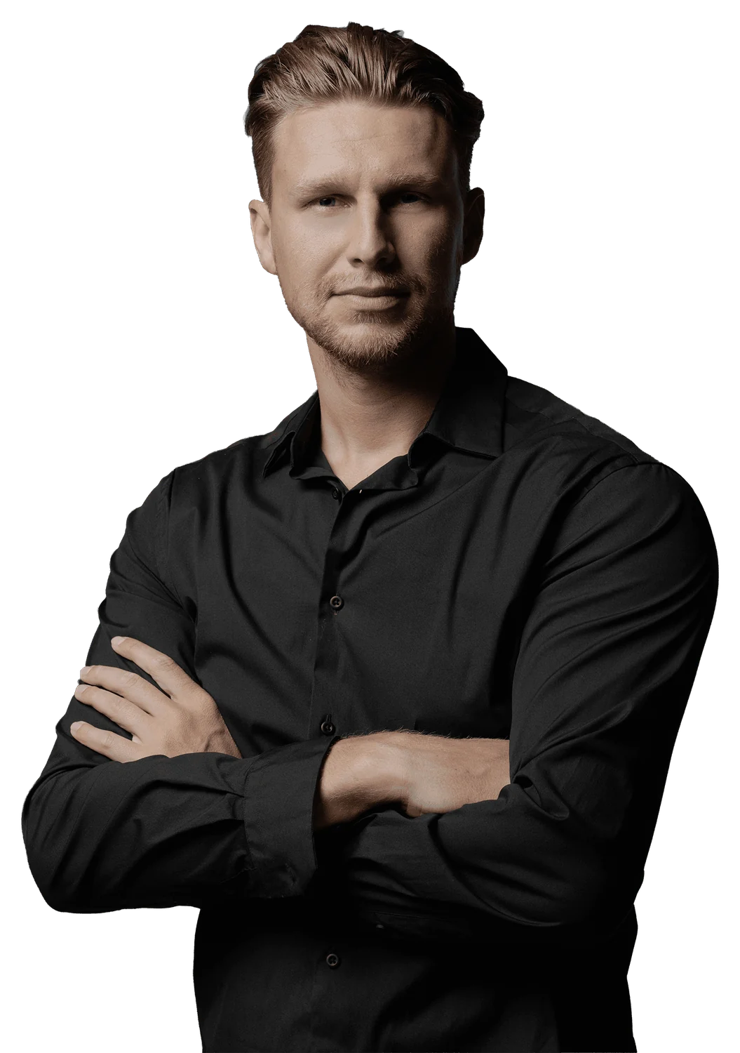 Kirill Samarits, marketing executive and entrepreneur, arms crossed, black shirt