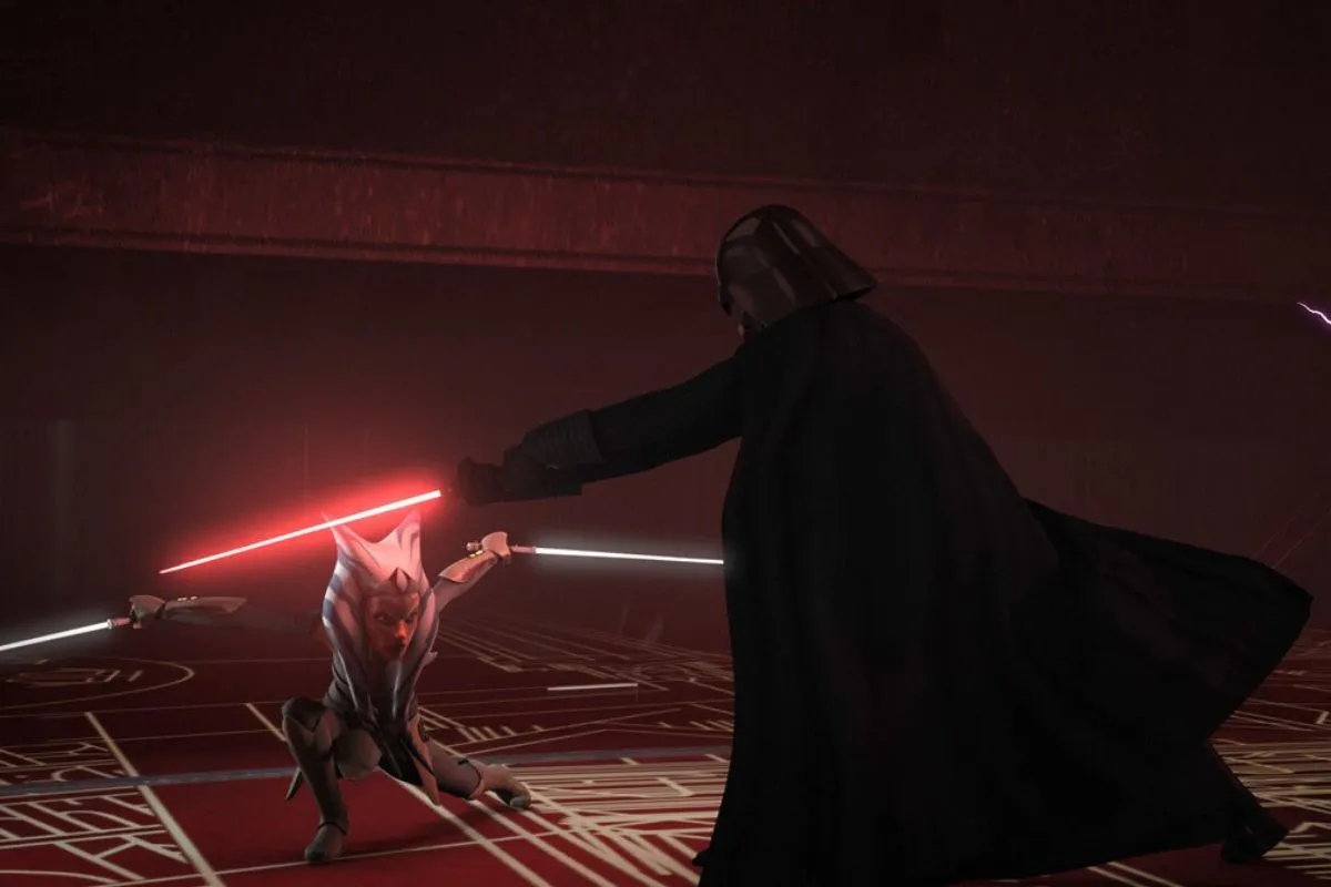 Darth Vader faces Ahsoka Tano, Anakin's former apprentice.