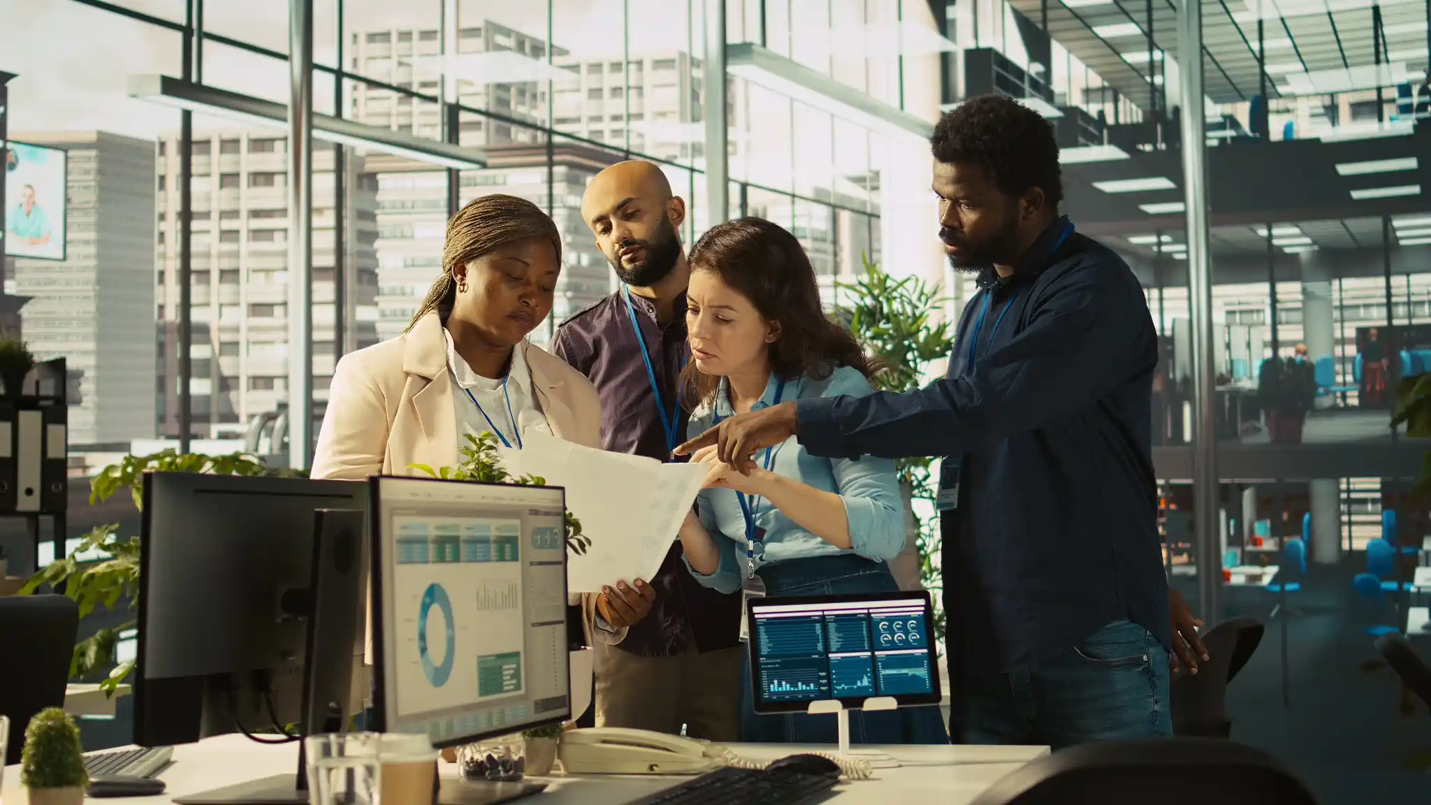 Business team reviewing analytics reports