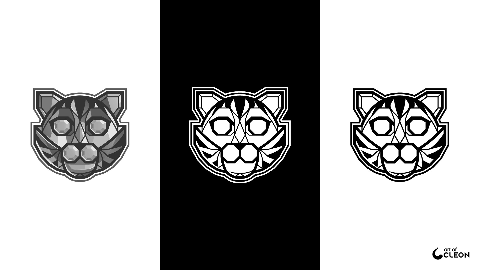 Grayscale, white-on-black and black-on-white applications of the Equipe Rubi symbol.
