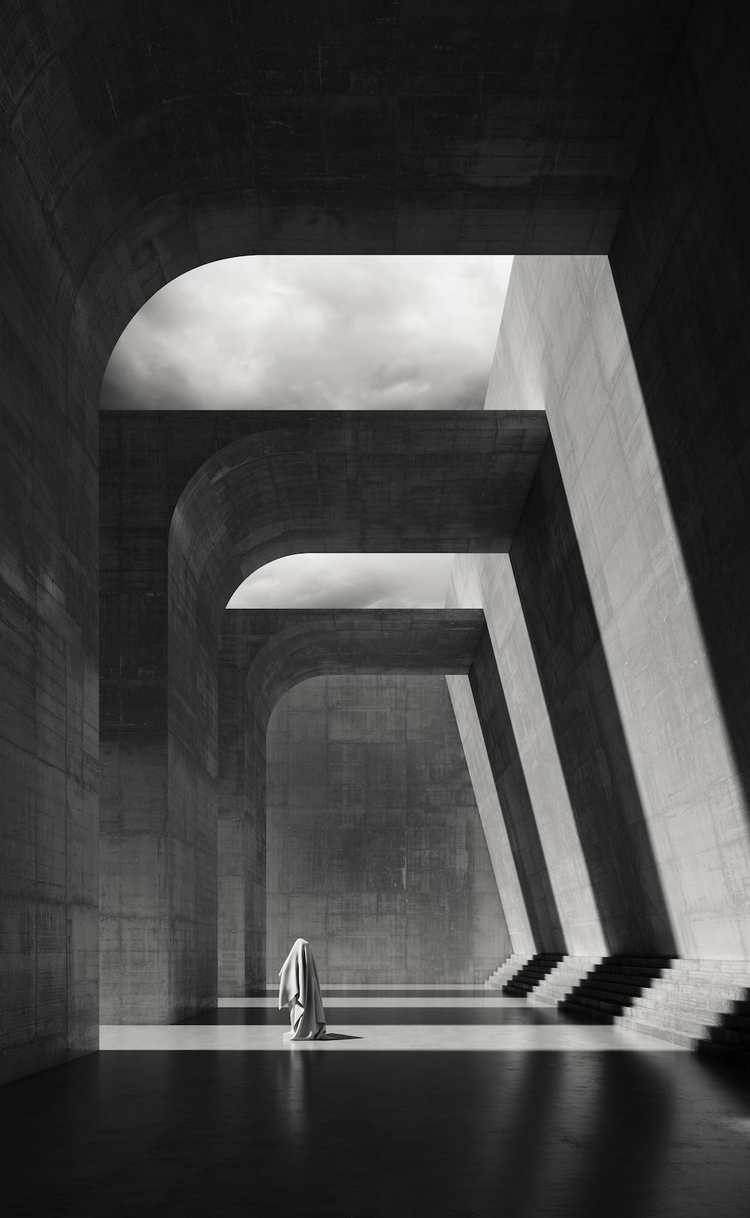 grayscale photo of a dark building