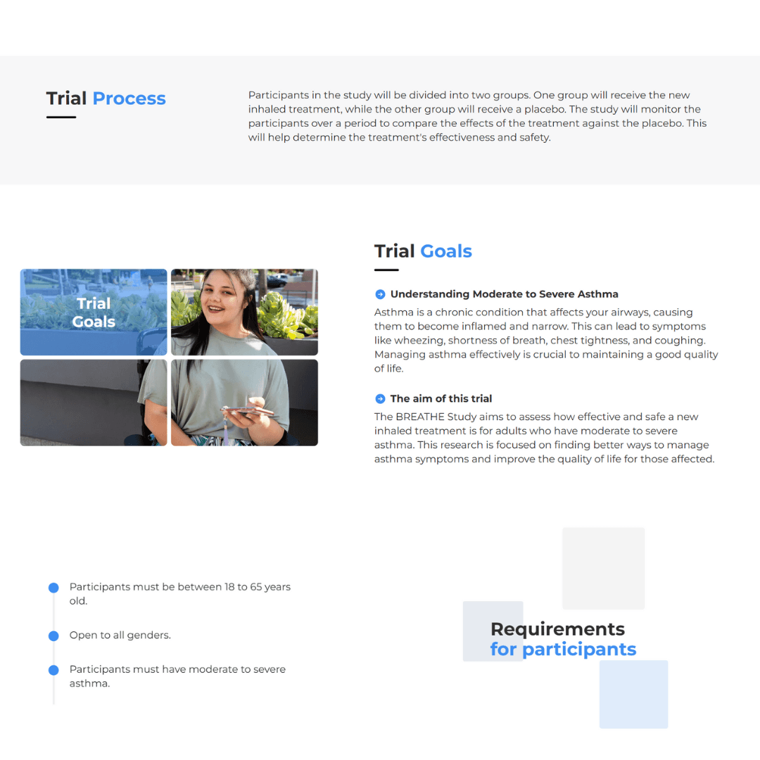 Image of the Clinials clinical trial patient recruitment landing page