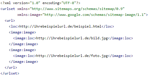 Code-Ausschnitt einer Bilder Sitemap