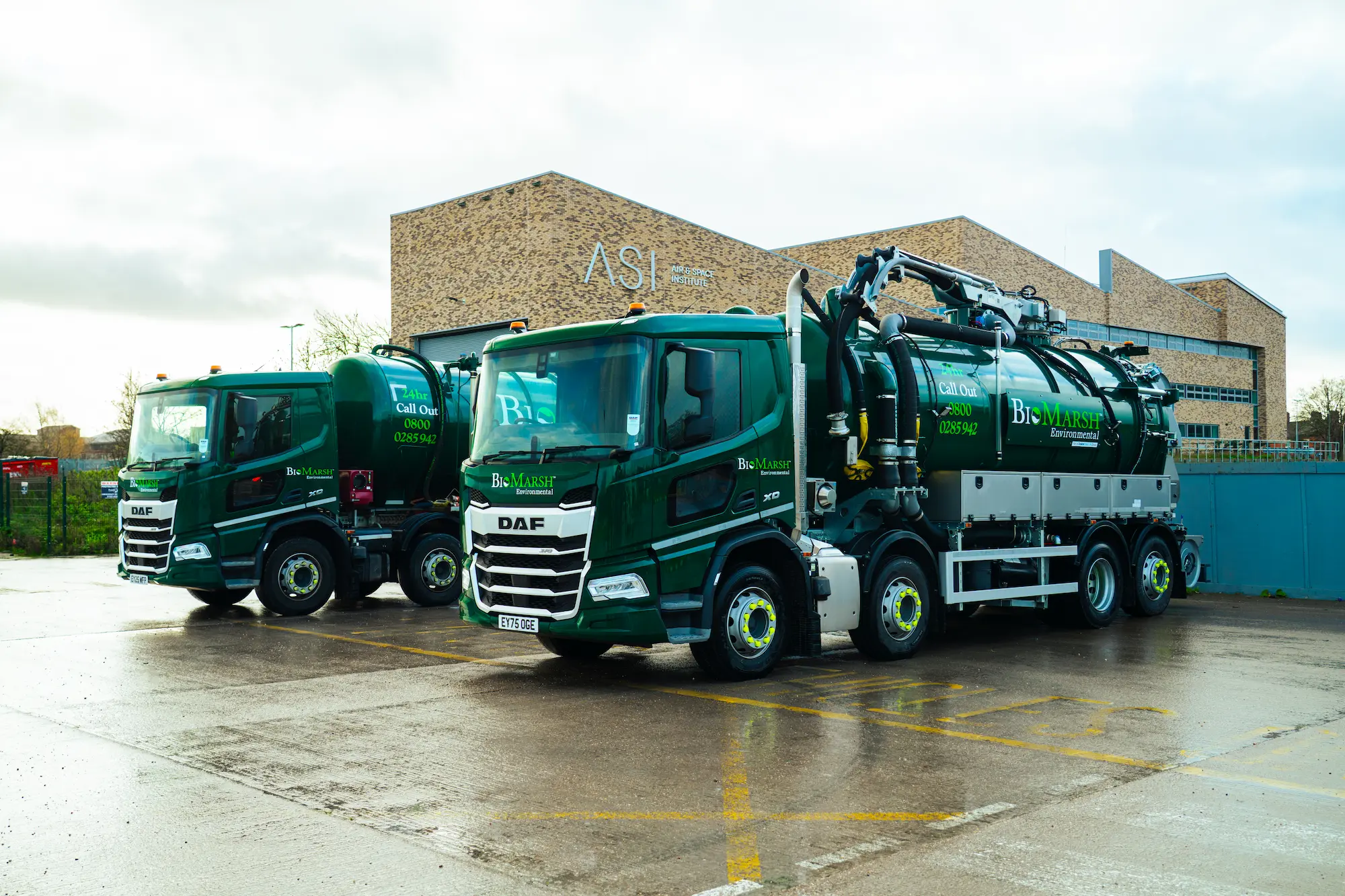 Green BioMarsh Combi Unit and Tanker Parked on a concrete carpark