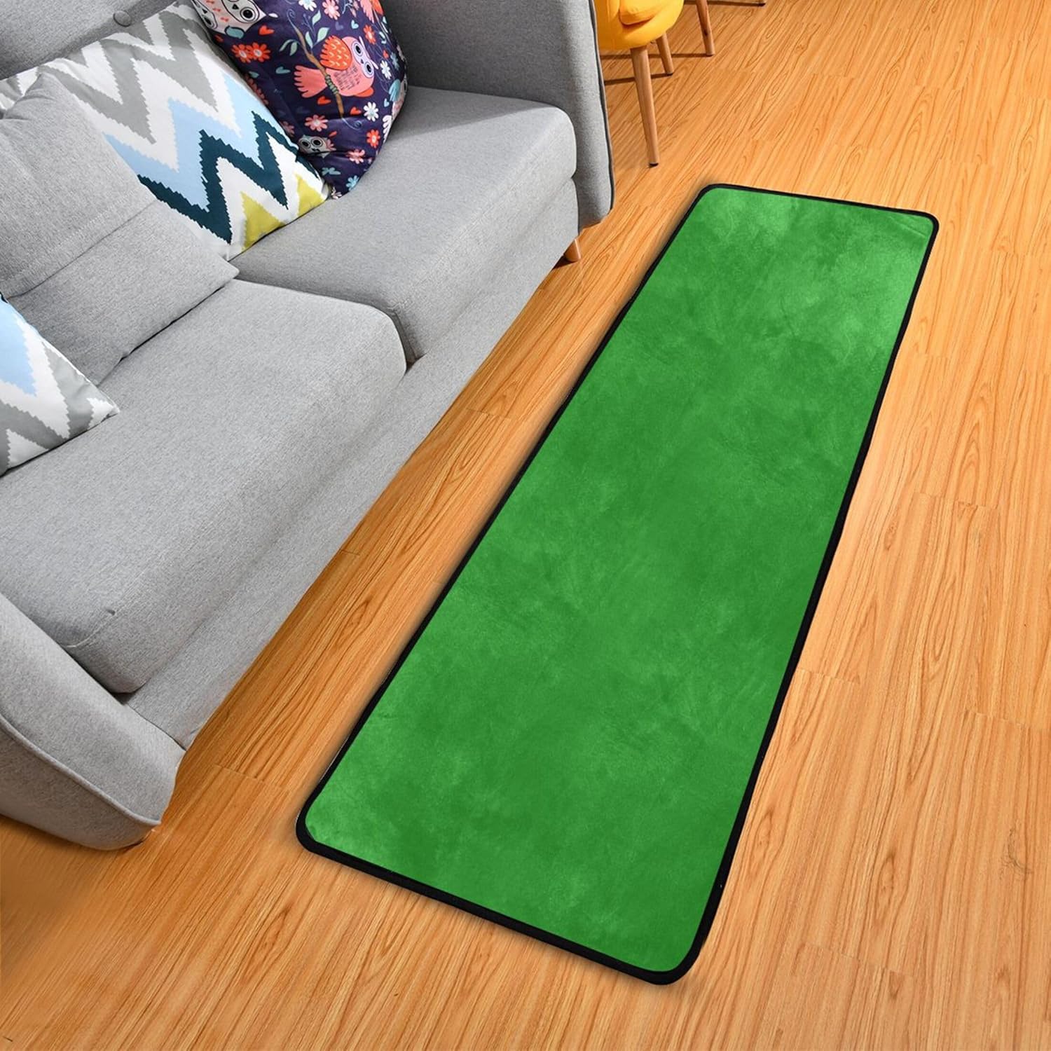 Forest green runner rug adds a stylish touch to home decor.