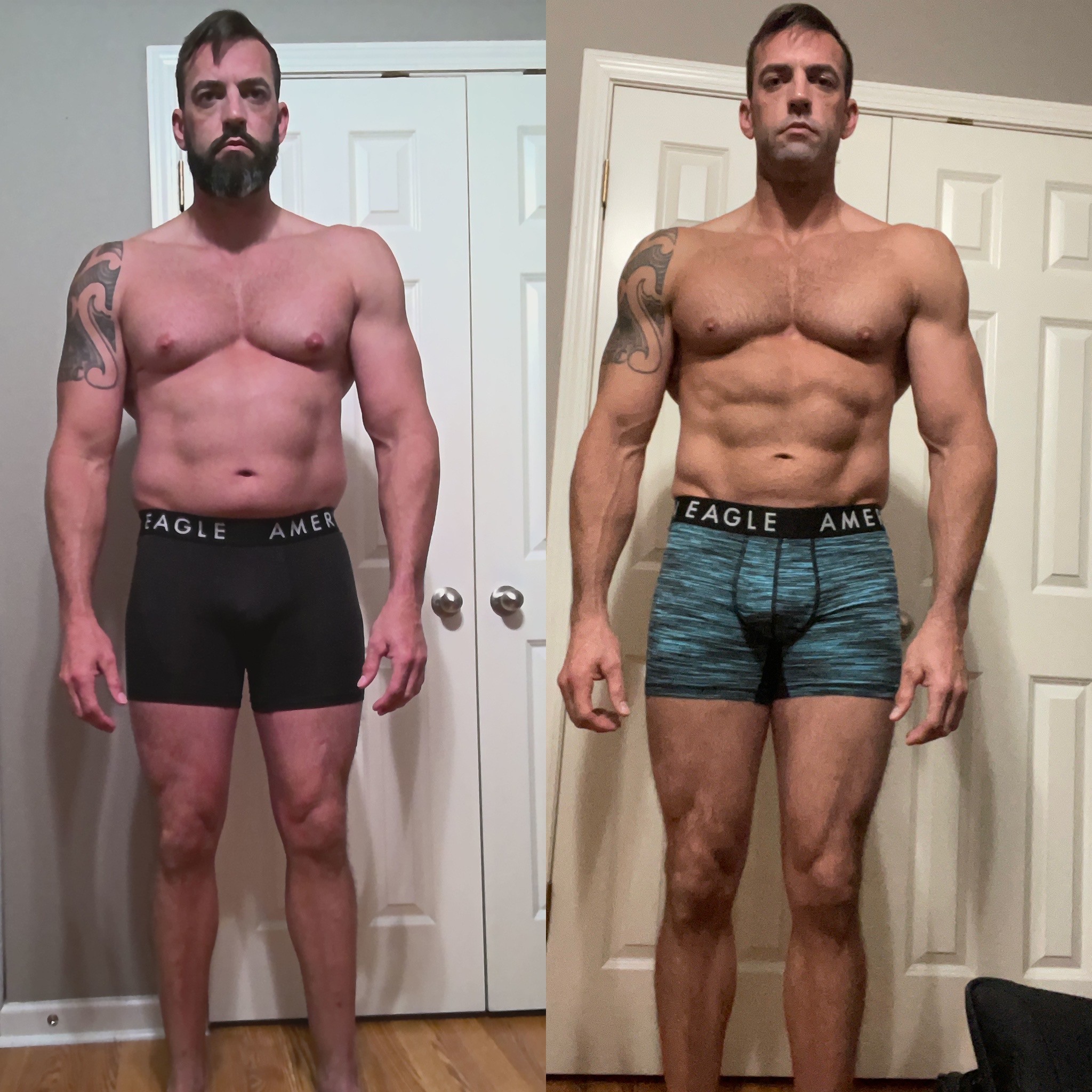 David Ehrman before and after — muscle mass gains and improved tone through Chasing Gains online coaching