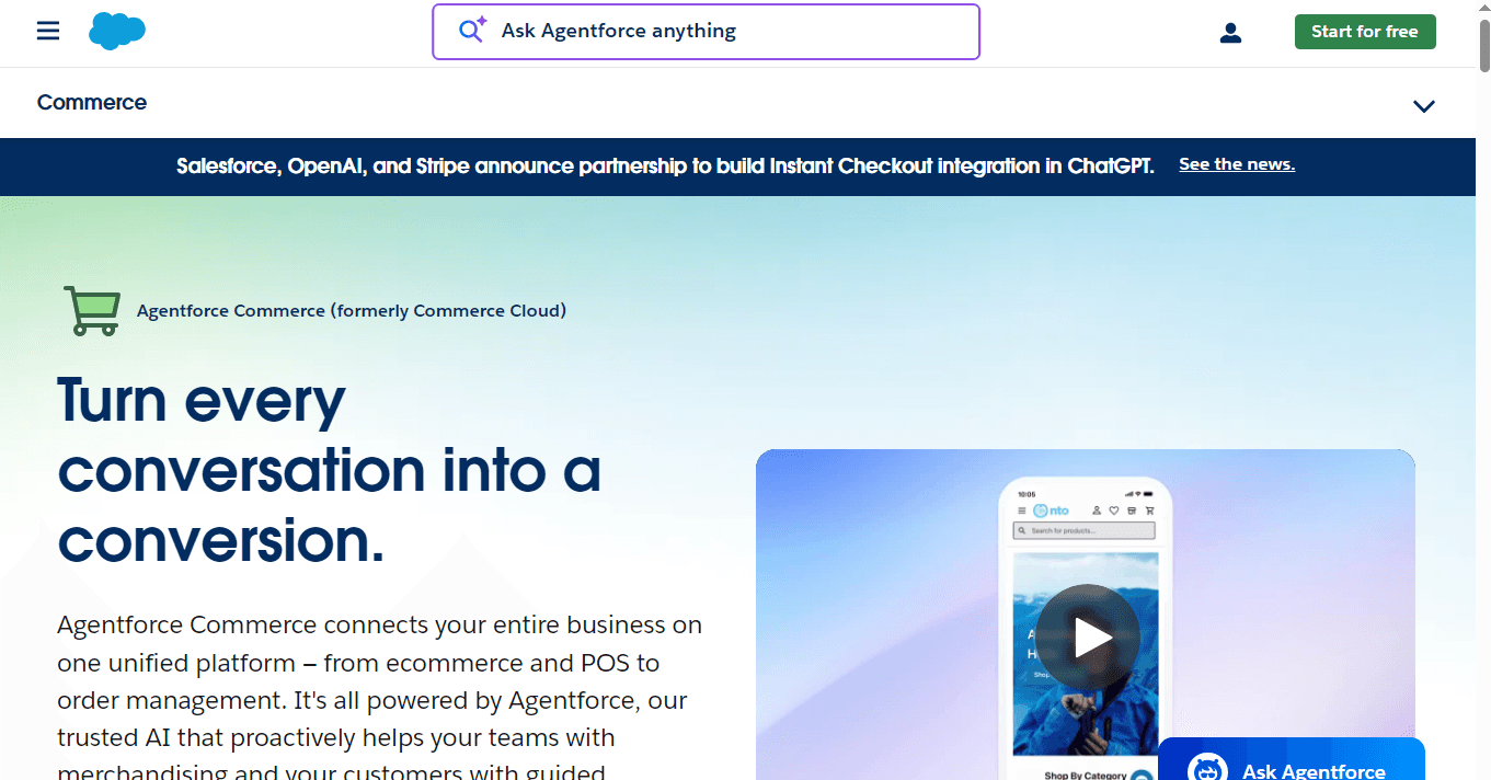  Salesforce Commerce Cloud homepage