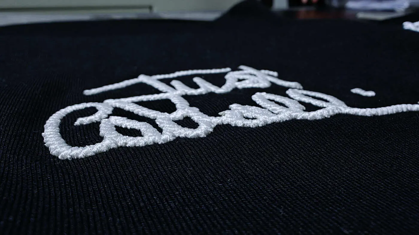Close-up detail of embroidered