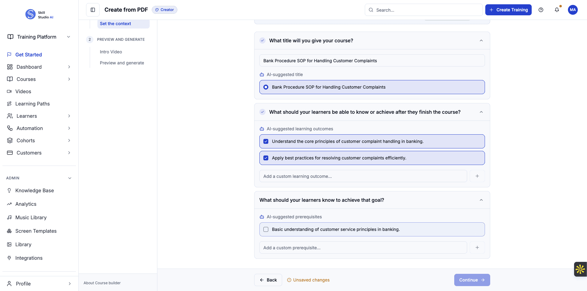 Select the prerequisite to ensure learners have foundational customer service knowledge.