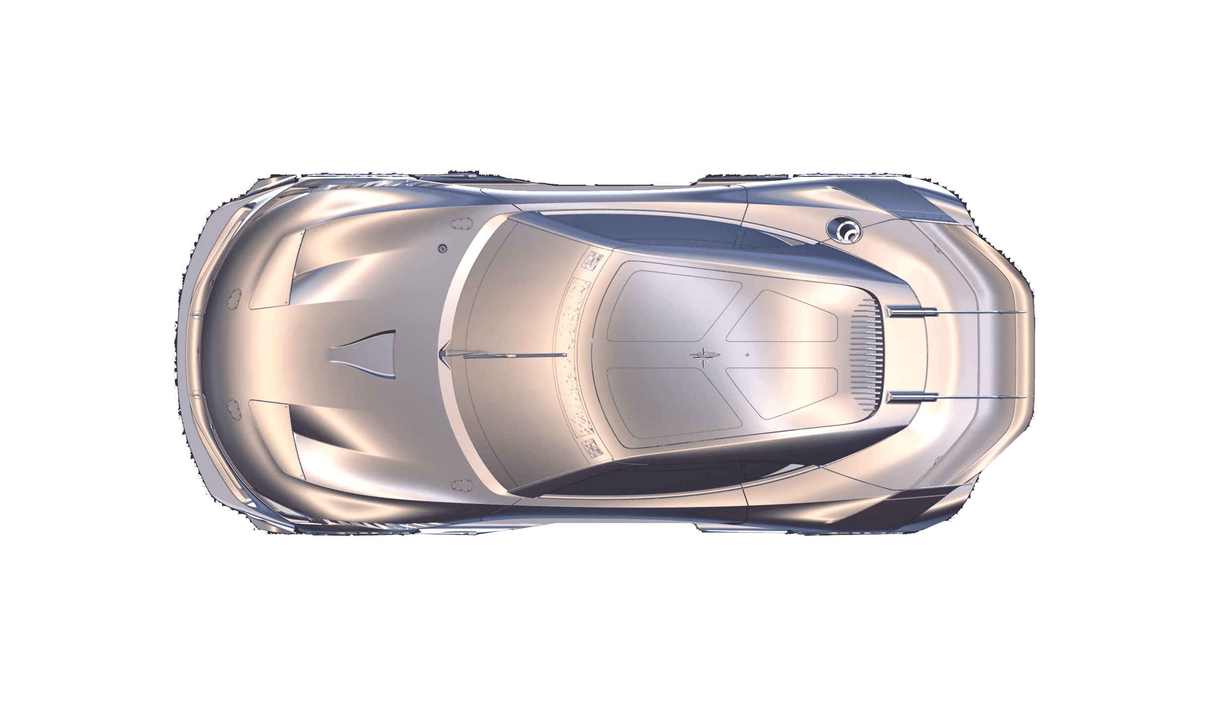 Top-view rendering of a futuristic concept car used in exterior design development.