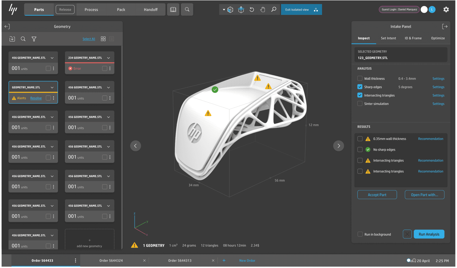 User Interface for Process Development software in dark mode