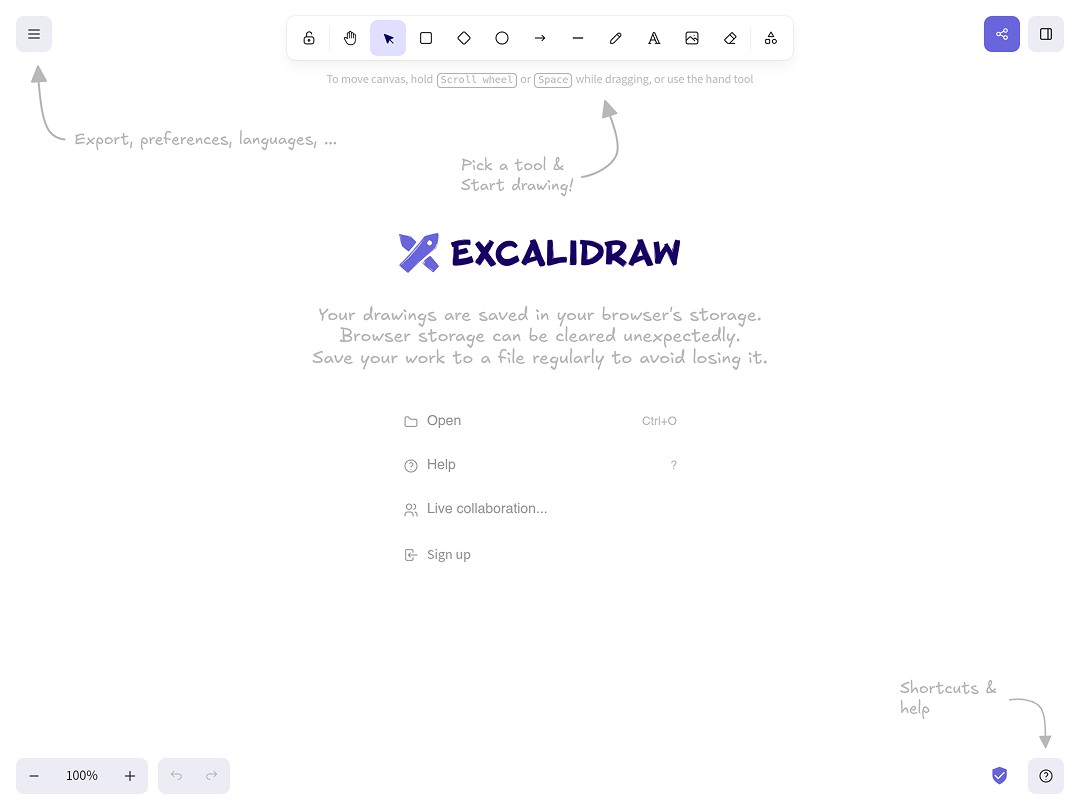 Blank drawing app interface with tools and menu options.