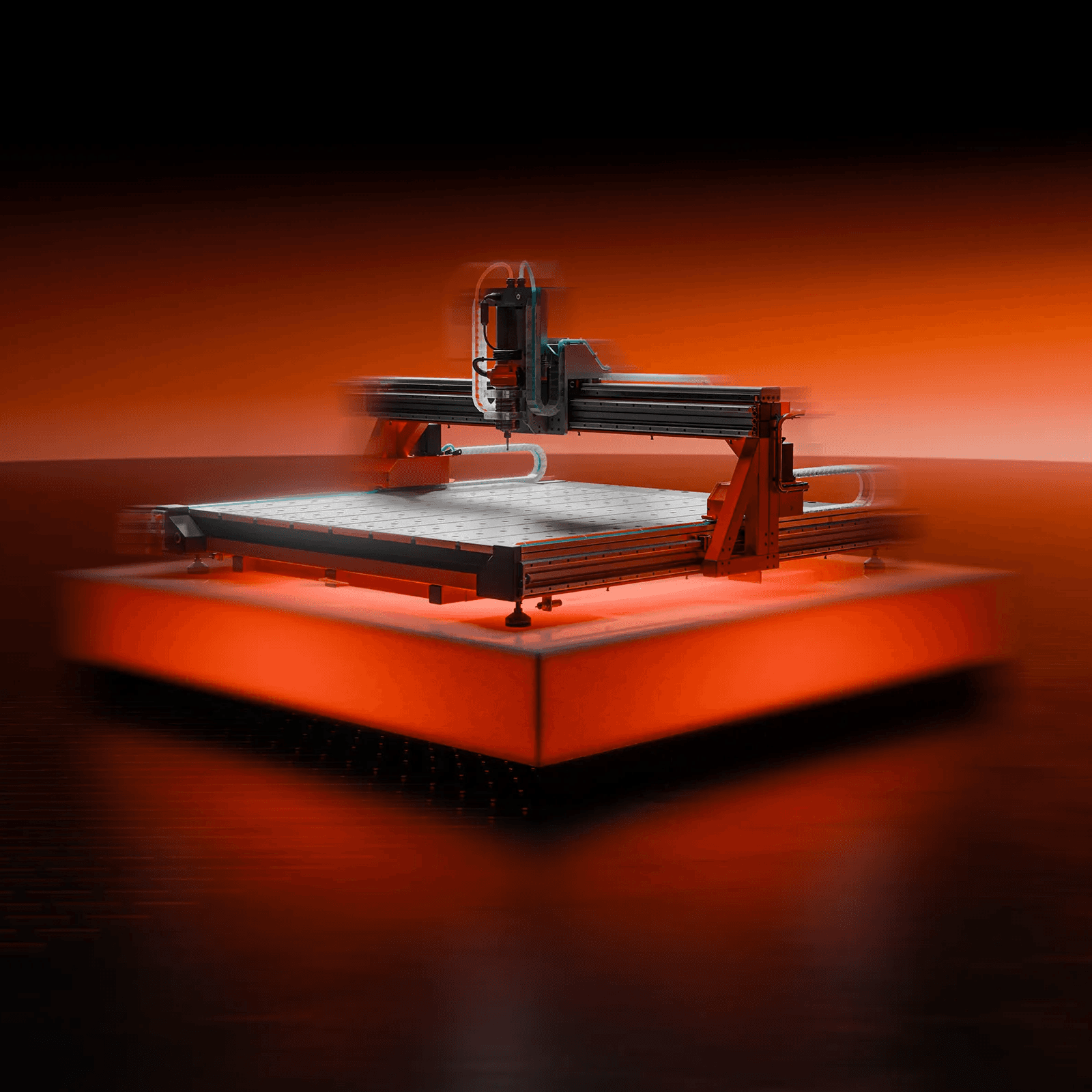 Photorealistic CGI render of CNC machine, technical product shot