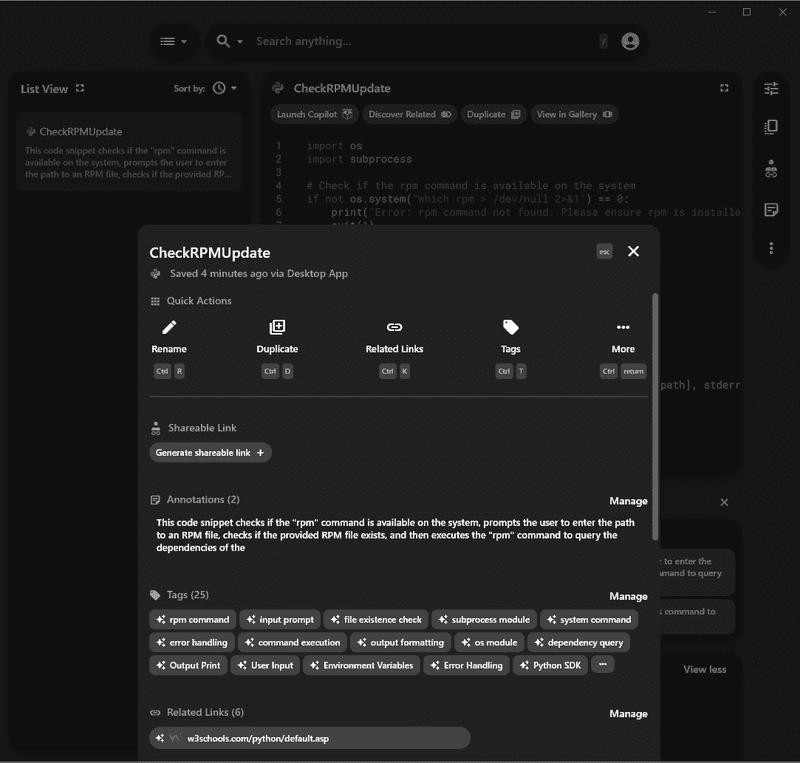 Pieces automatically annotates the code without any need to duplicate code comments into documentation.