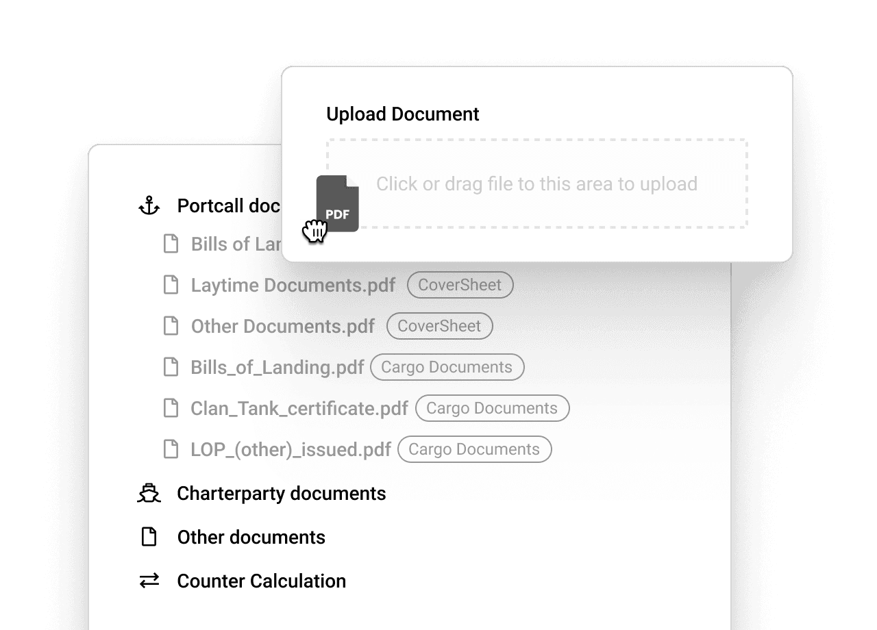 A dropdown menu appears over a list of items on a grey background, featuring options for managing documents.