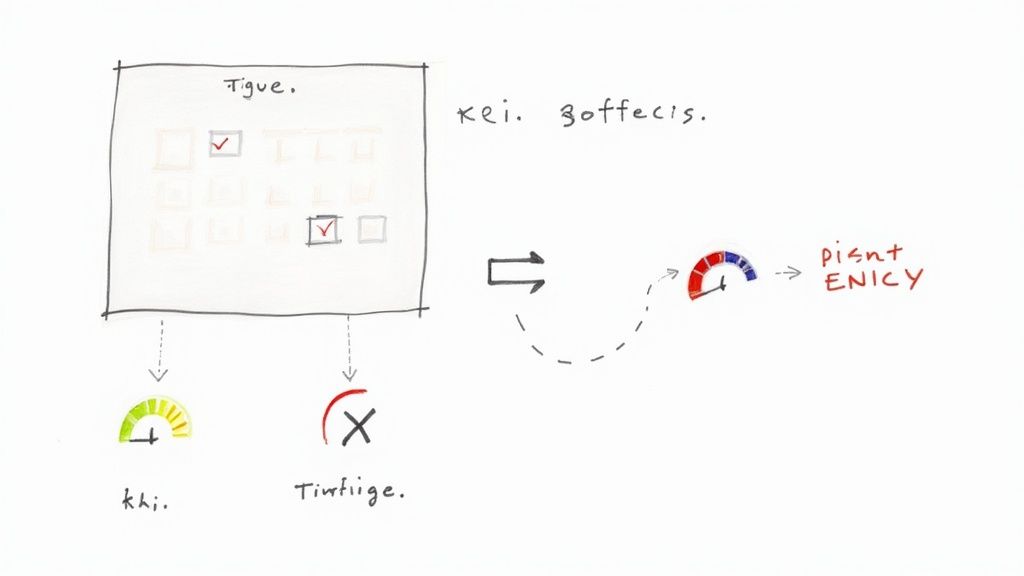 A person looking at a board of sticky notes with question marks, representing common marketing questions.