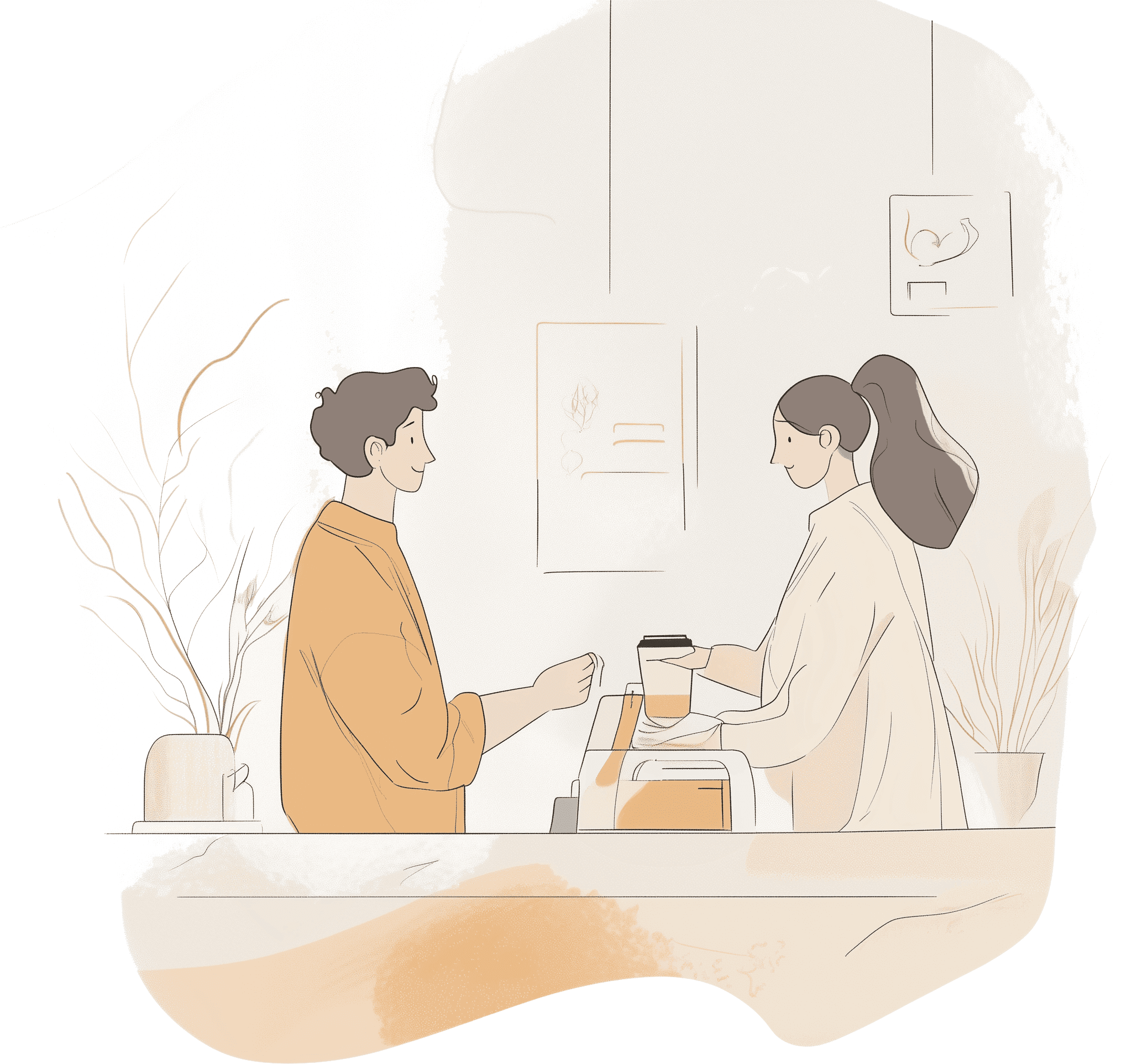 Illustration of a barista serving a customer