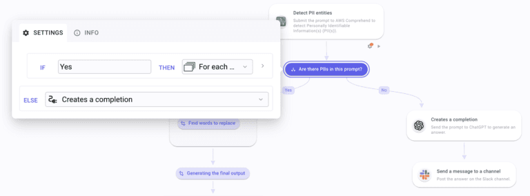 Condition settings - ChatGPT personal data anonymizer flow