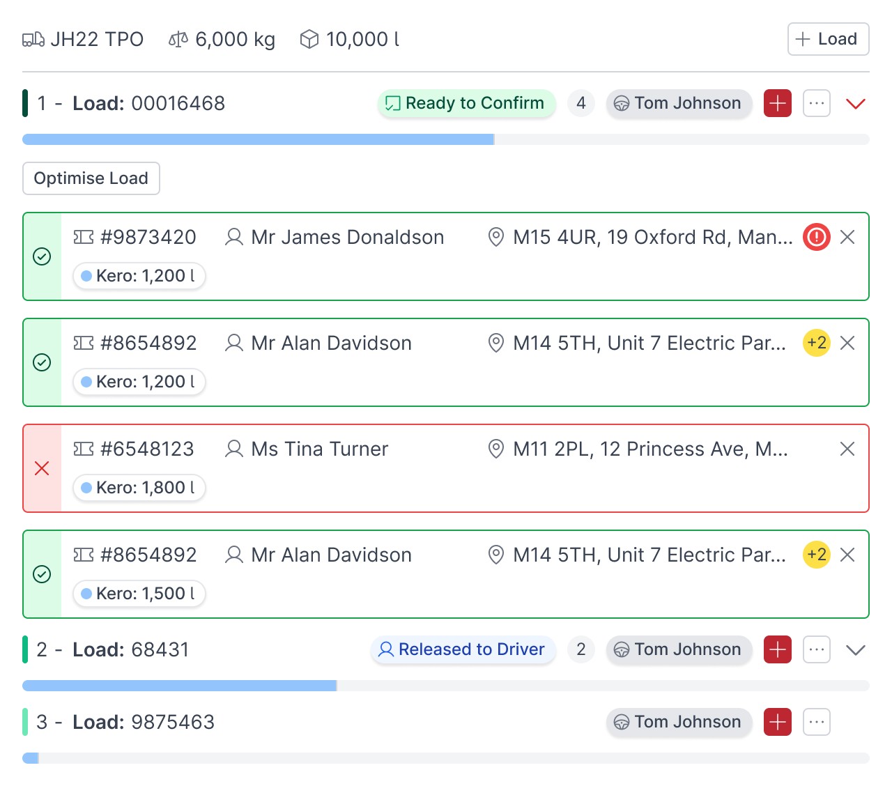 Image of a drivers load status linked to an on truck computing device