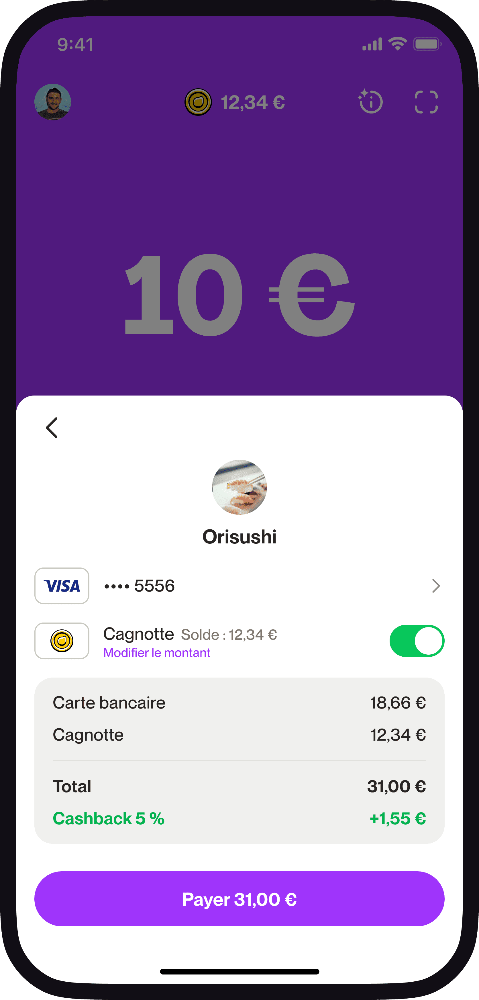 Utilisez votre cagnotte pour régler vos achats ou continuez d'économiser du cashback.