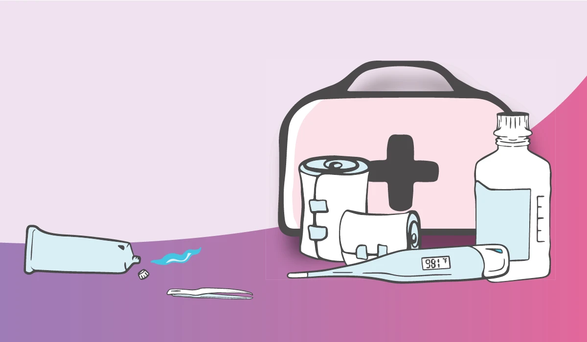 Illustration of a pet first aid kit