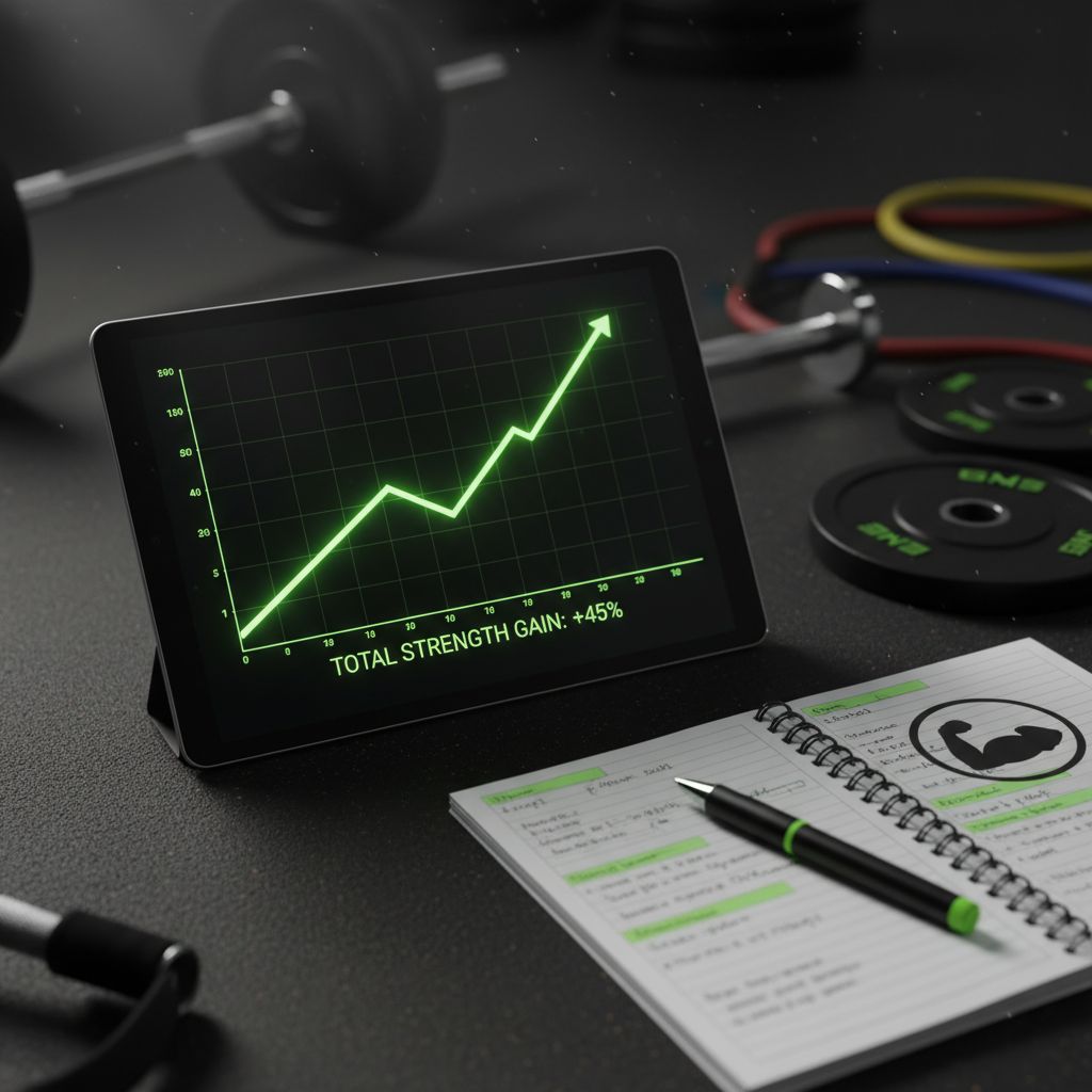 Workout progress tracking showing consistent strength gains over time