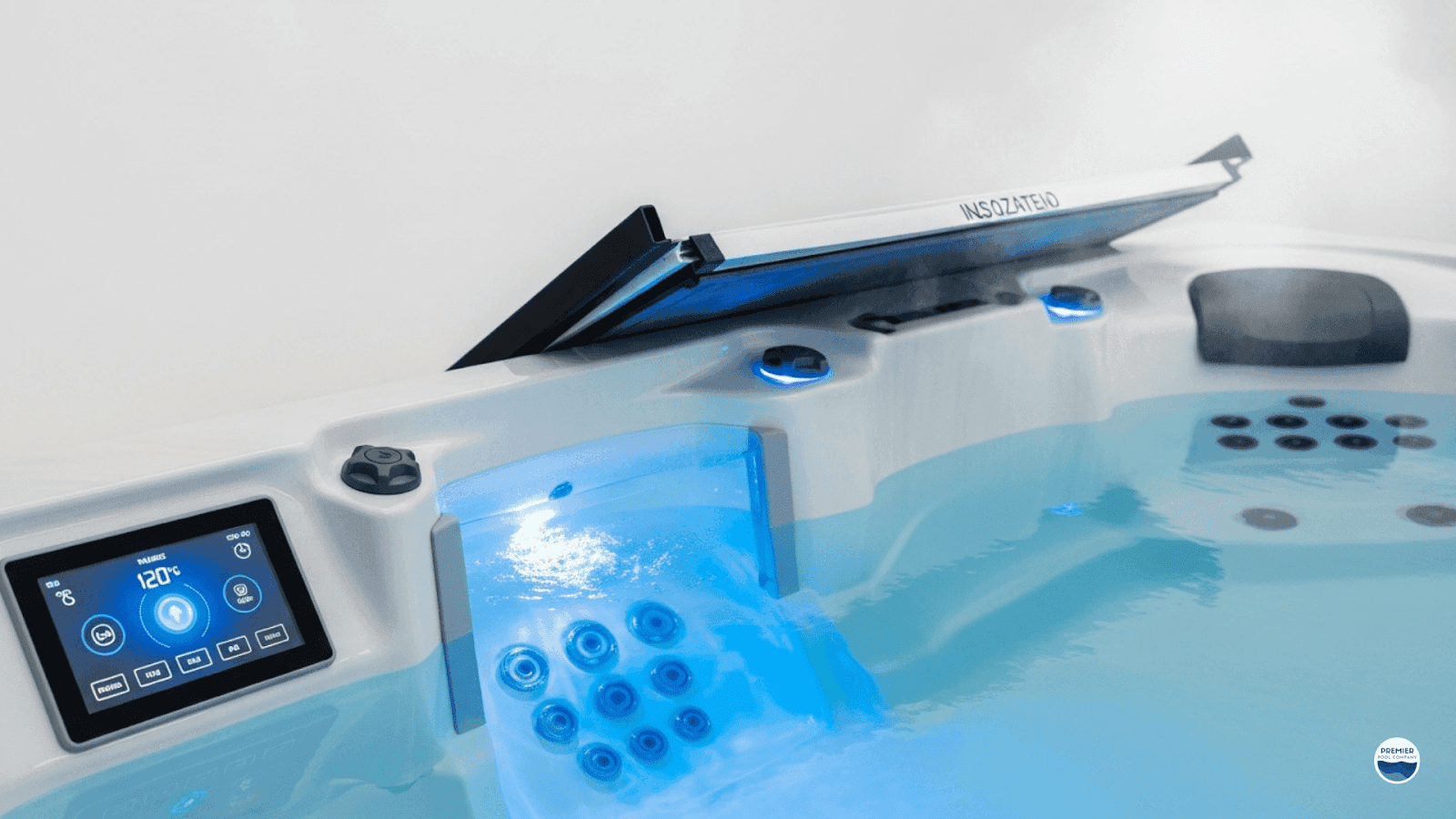 Energy-efficient luxury swim spa with smart digital controls and insulated cover