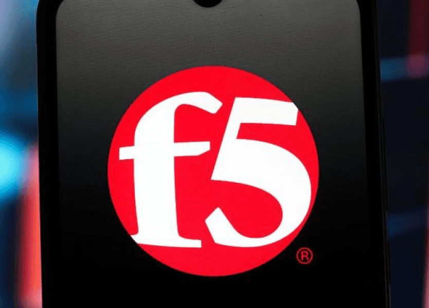 F5 logo displayed on a black background with a red circular emblem and white lettering.