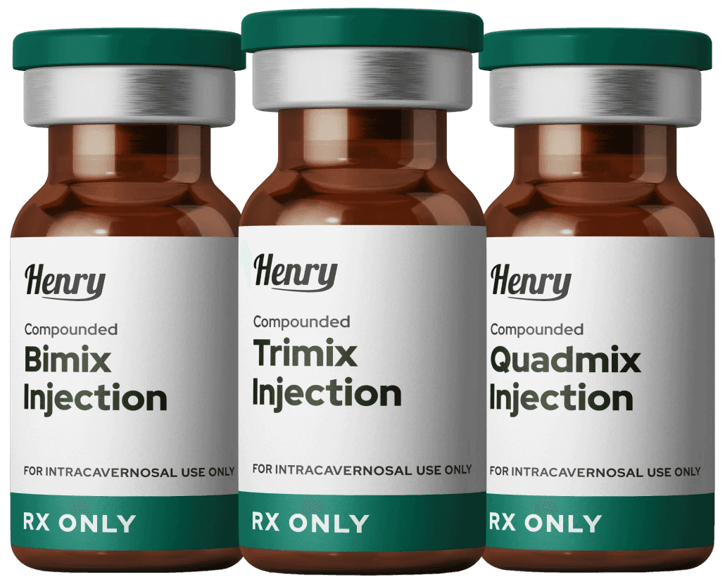 Three vials of Henry compounded injection medicines for erectile dysfunction, named Bimix, Trimix