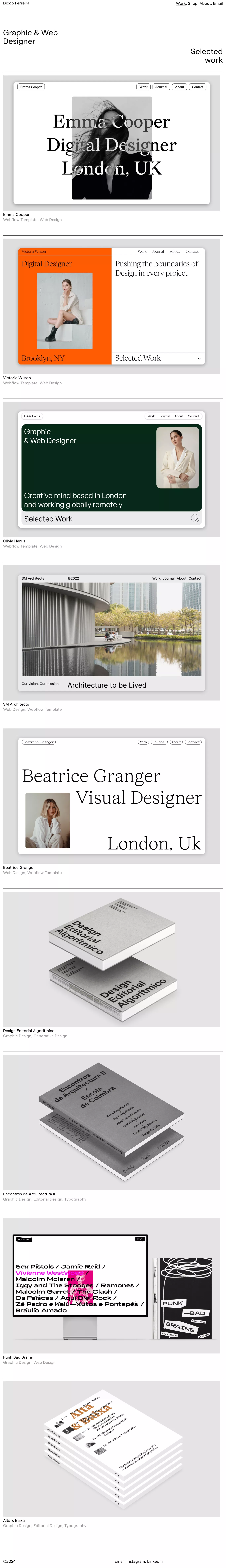 Diogo Ferreira portfolio page screenshot showcasing Design design