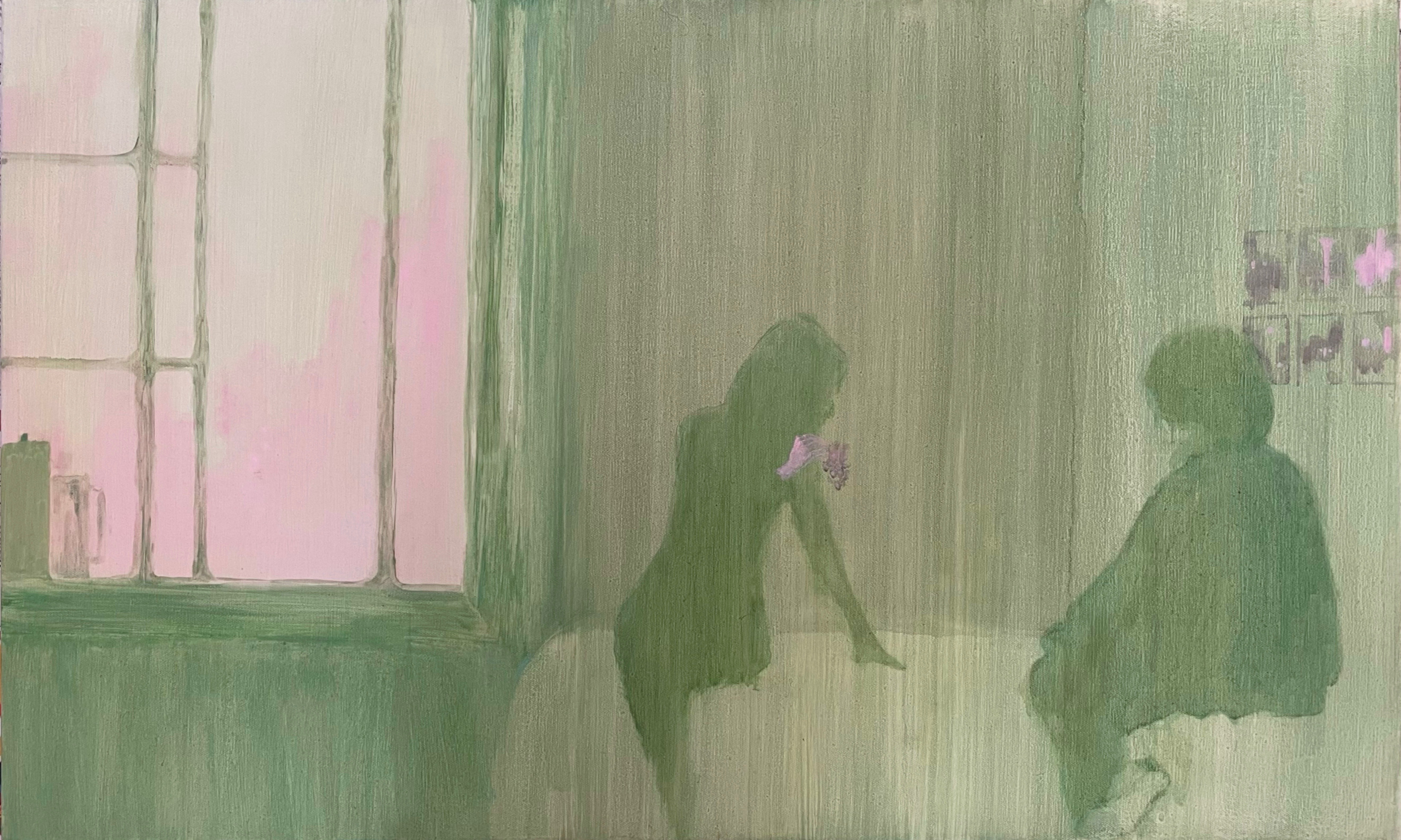 herd of sheep on road painting