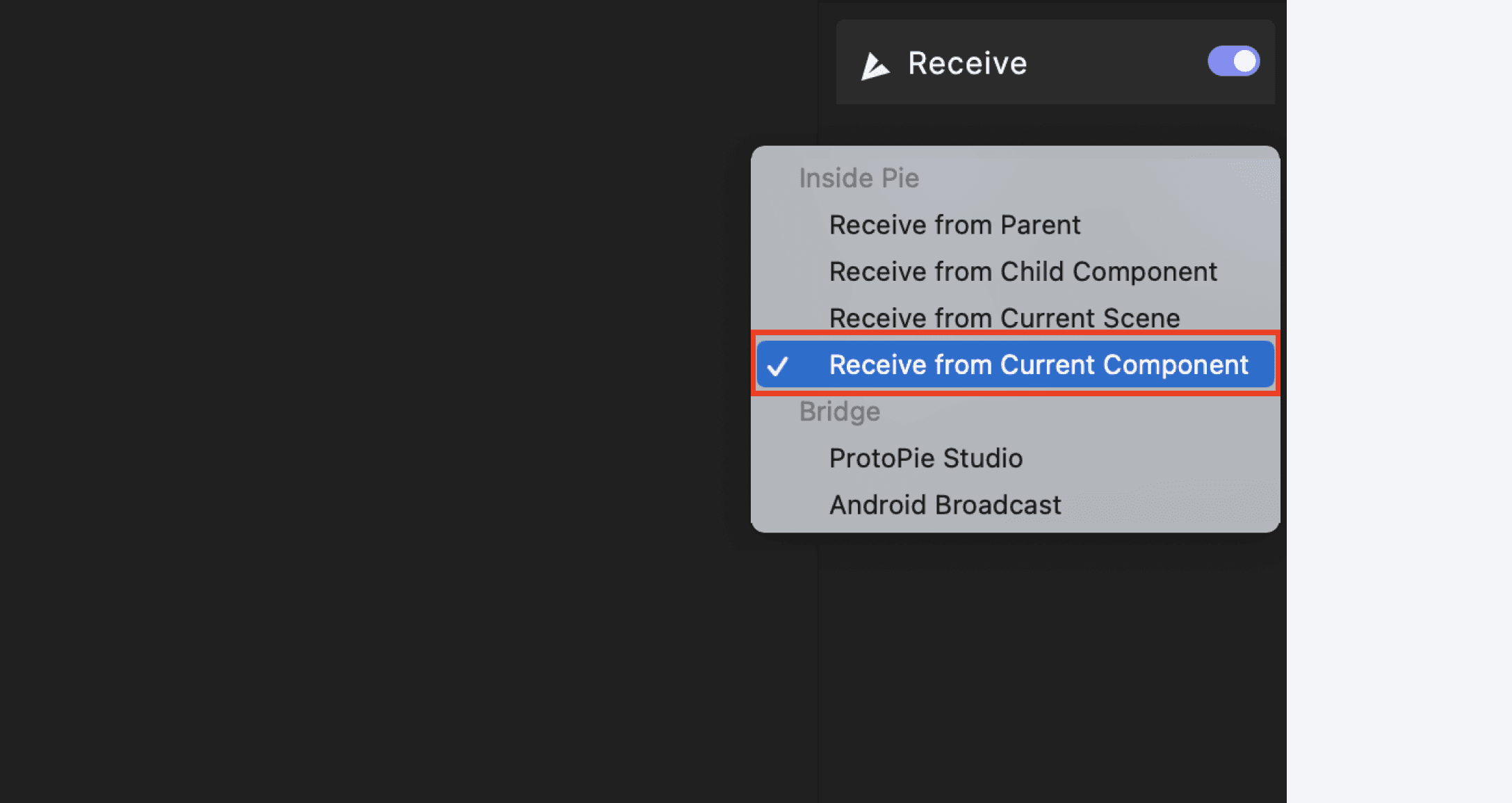 {'_type': 'localeString', 'en': 'receive from current component'}