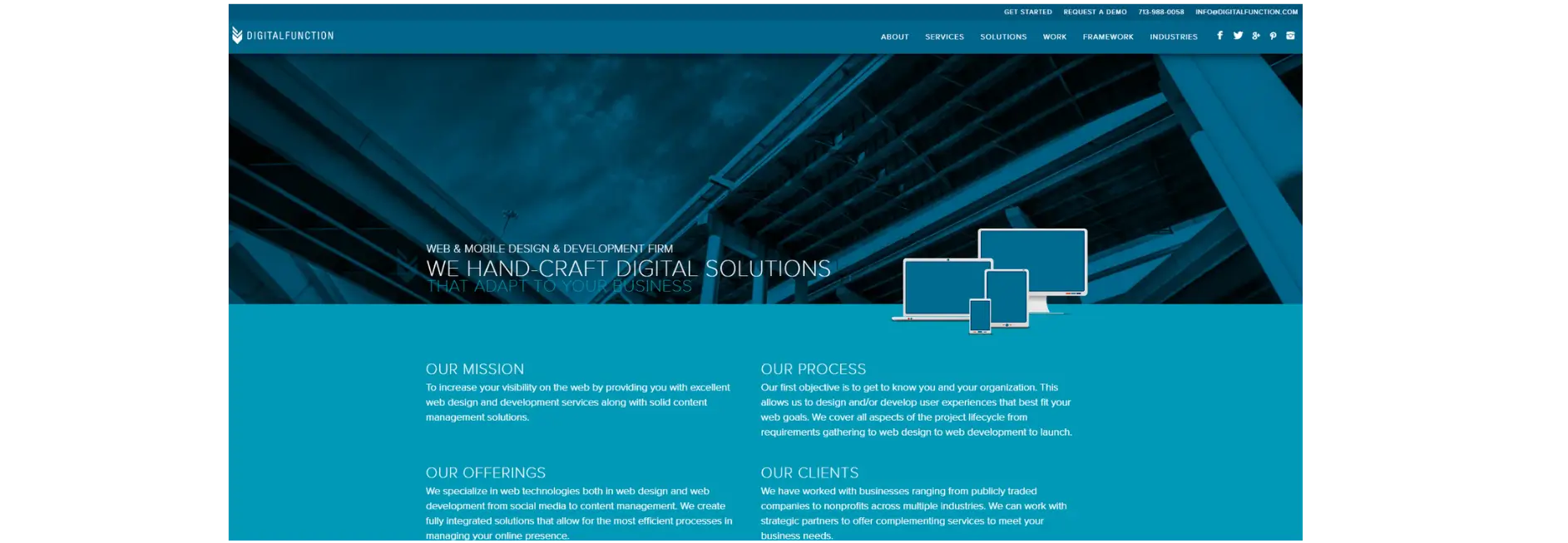 Digital Function homepage showing Houston custom web development firm