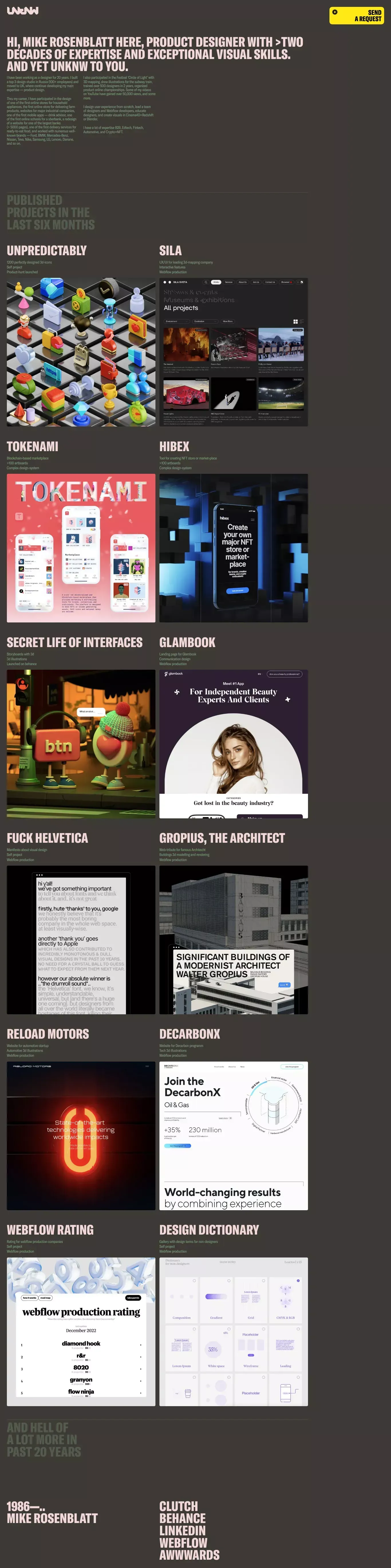 UNKNW portfolio page screenshot showcasing Design design