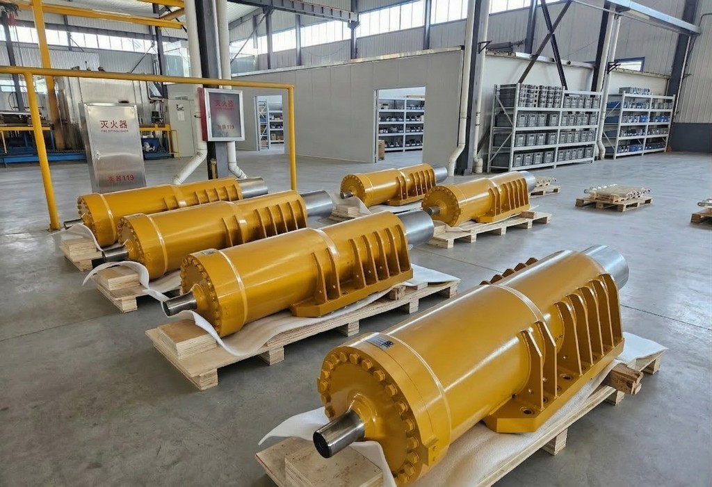 Akaliko aftermarket mining hydraulic cylinders in a production facility.