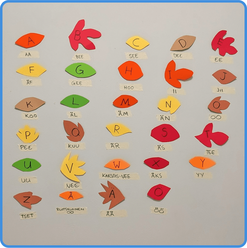 Fall leaves with Finnish alphabet