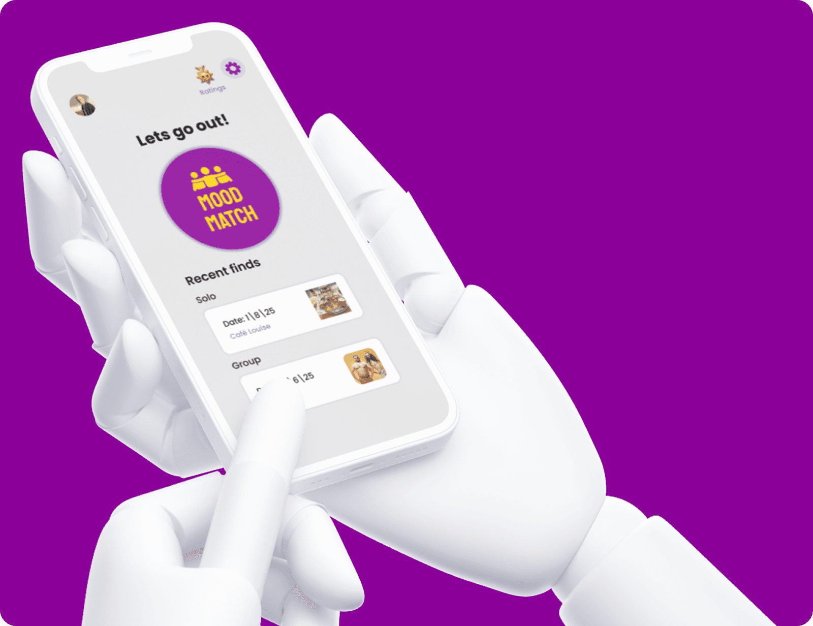 Person holding smartphone showing mobile app interface