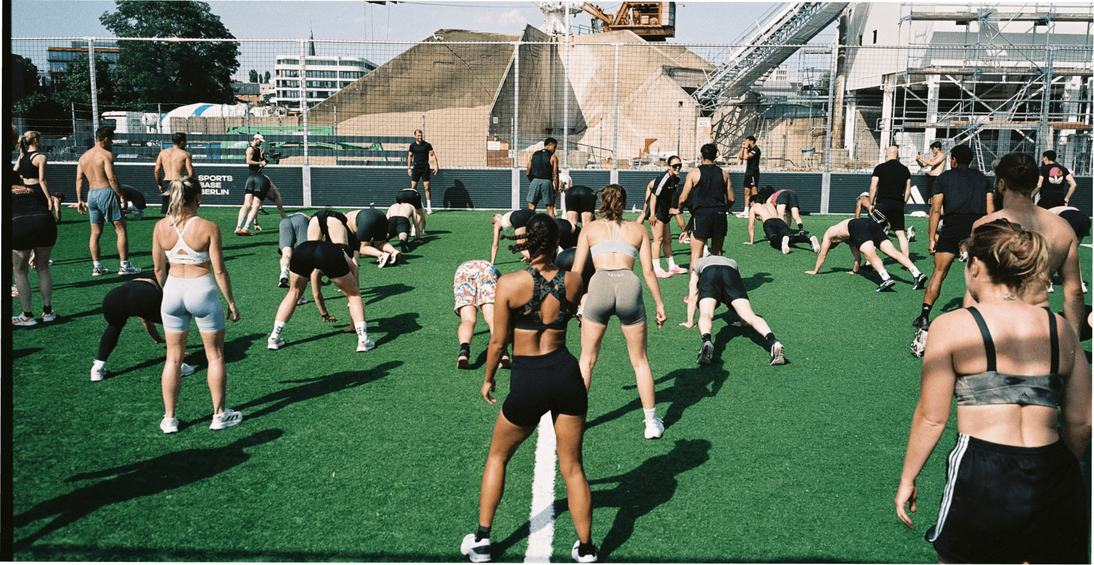 Drone shot of a running track at night