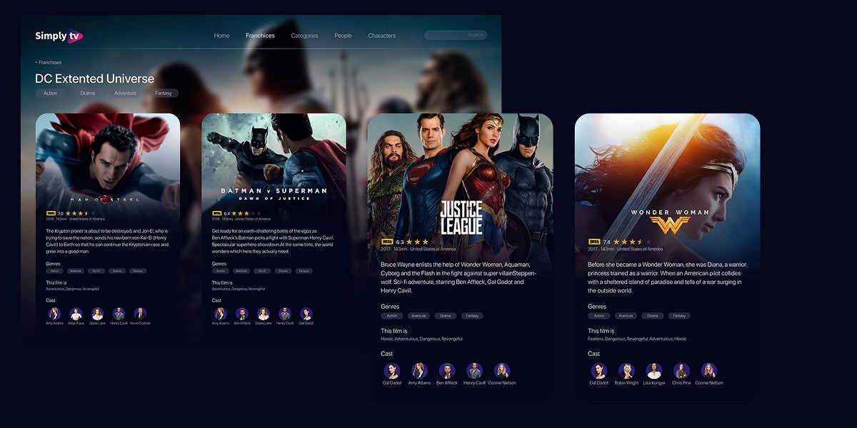 Organized cinematic universe with franchise IDs and consistent branding across related superhero titles