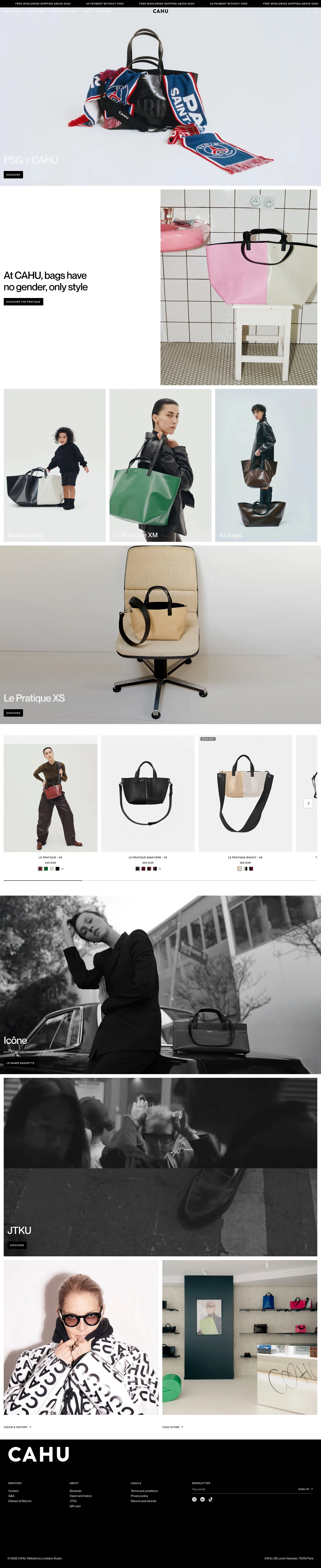 CAHU - Official Website ecommerce page screenshot showcasing Ecommerce and Fashion design