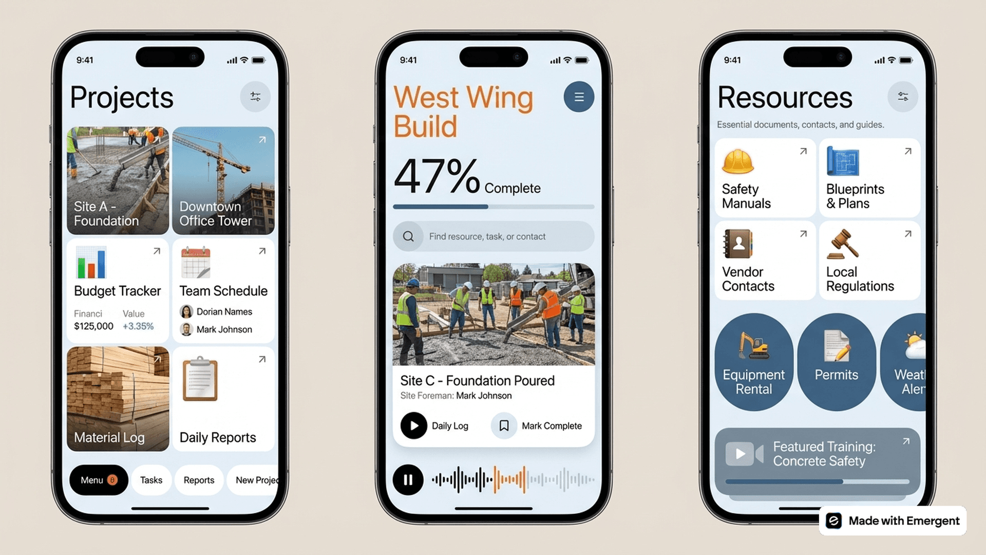Construction Project Management App Made With Emergent