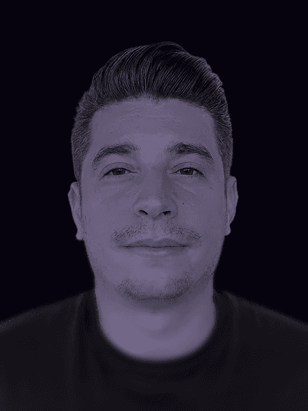 Professional portrait of person on a modern purple gradient background, business headshot for digital branding and team profile.