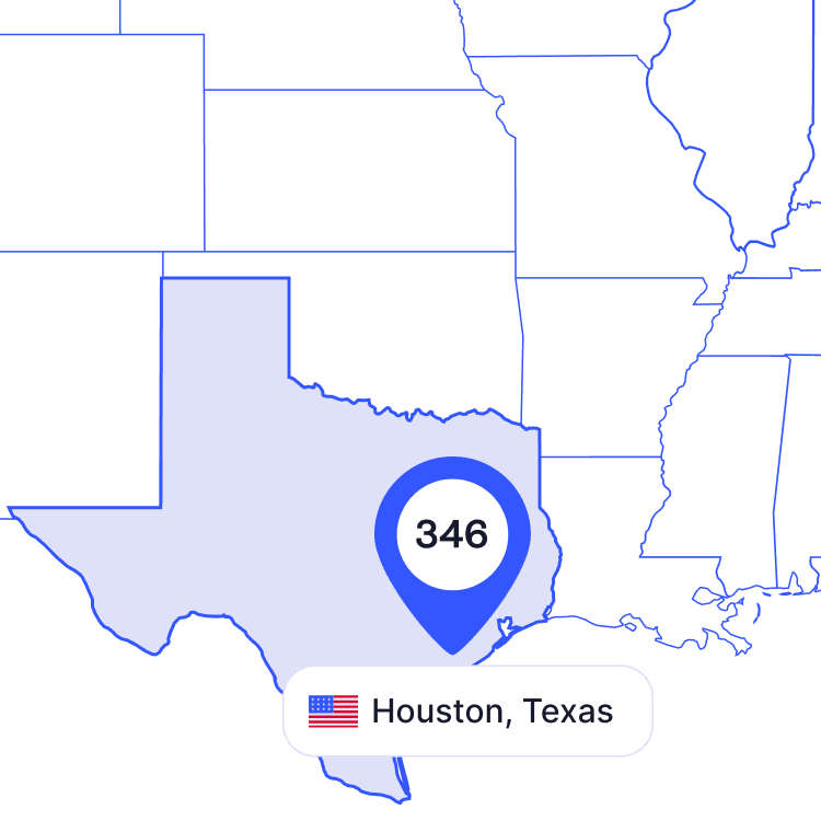 US map of 346 area code phone numbers and its coverage region