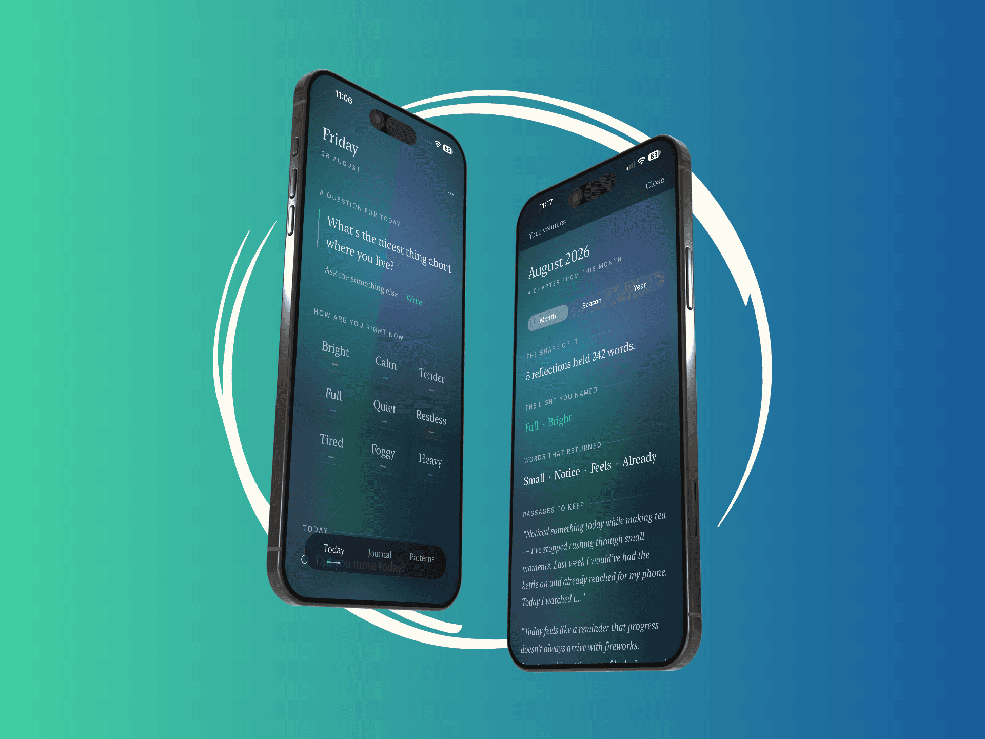 Lumarii app artwork with blue and green light on a dark background