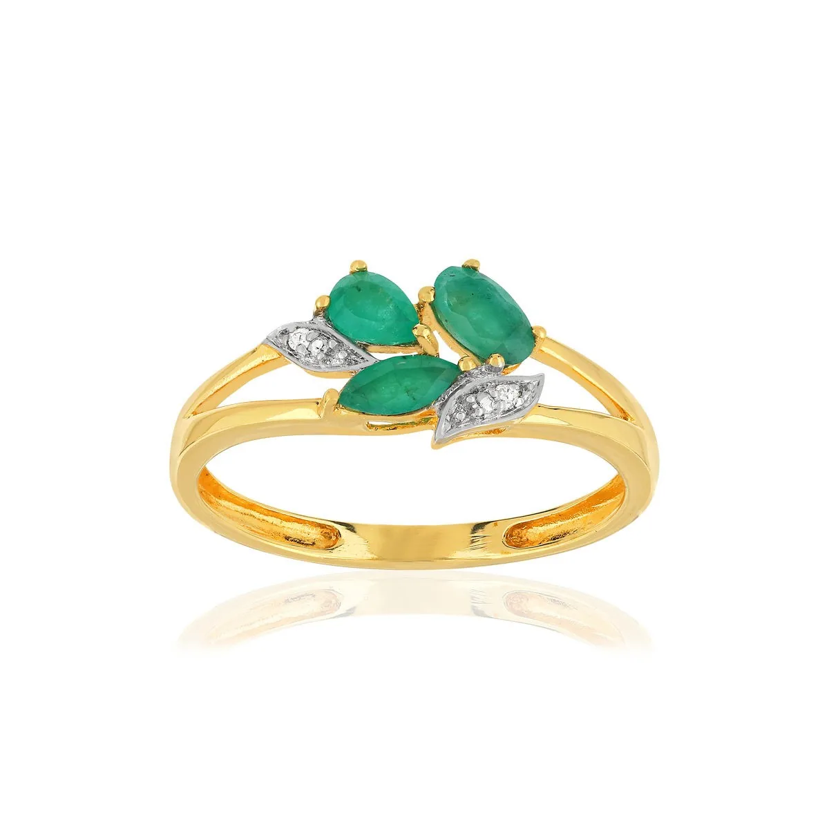 Bague en deux ors 375 sertie de diamants et émeraudes