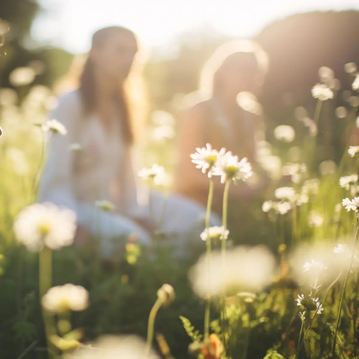 Groupe de personnes assises dans l'herbe sous un beau soleil en plein air