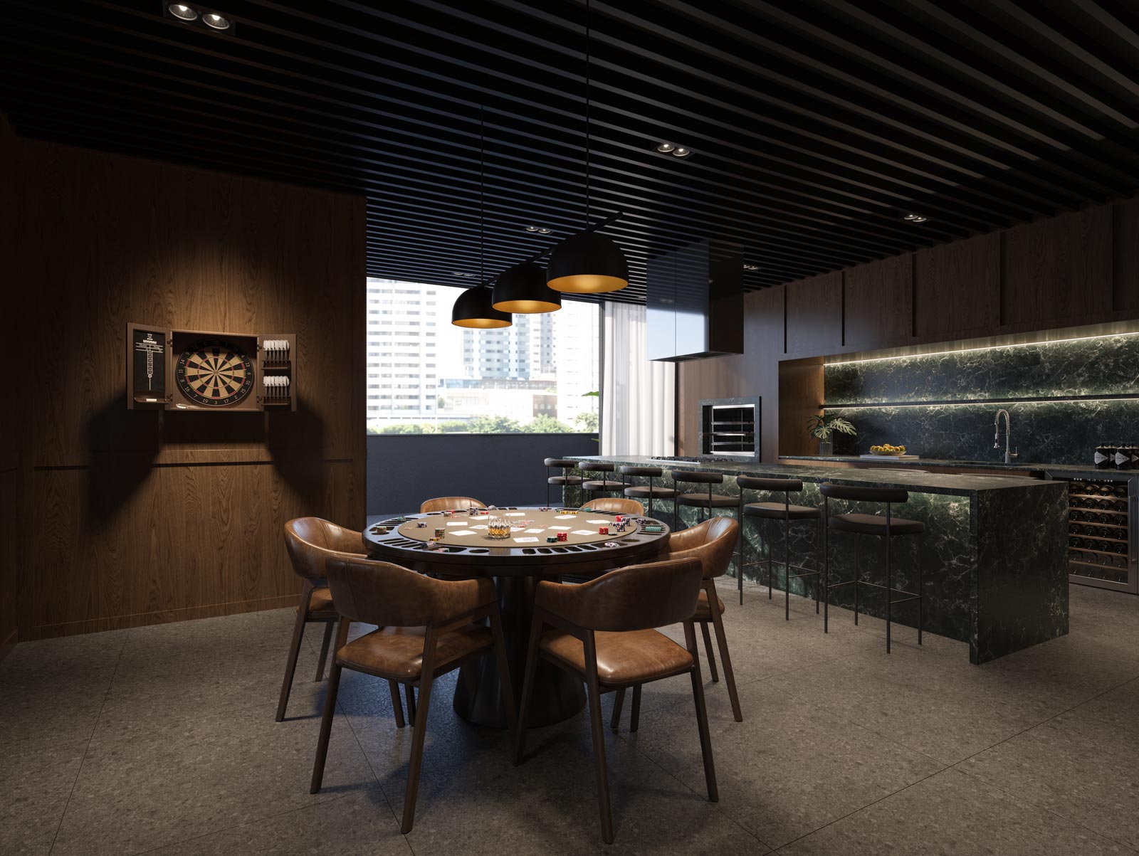 Curved modern skyscraper against a clear blue sky.