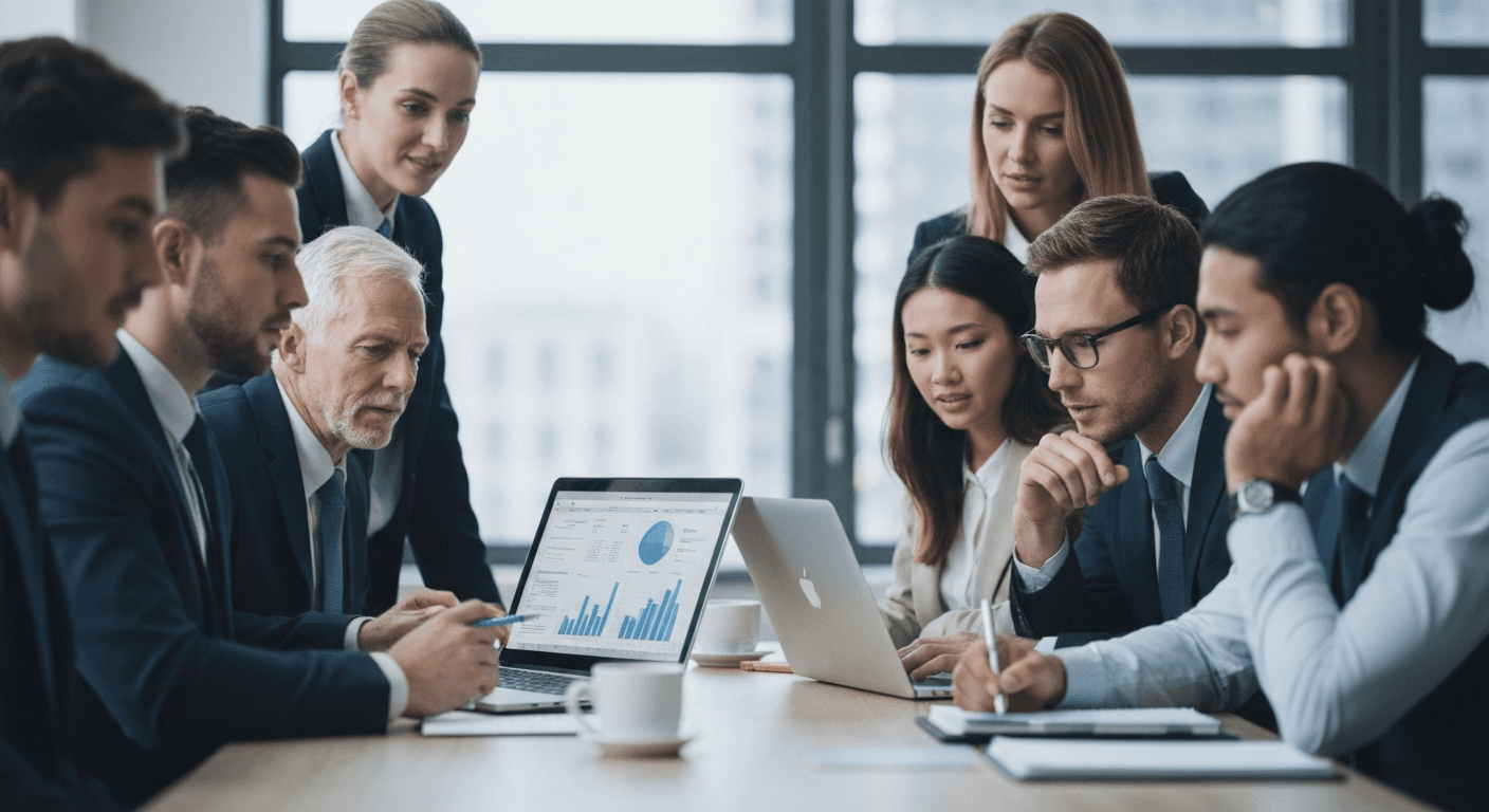 Professionals analysing contract data