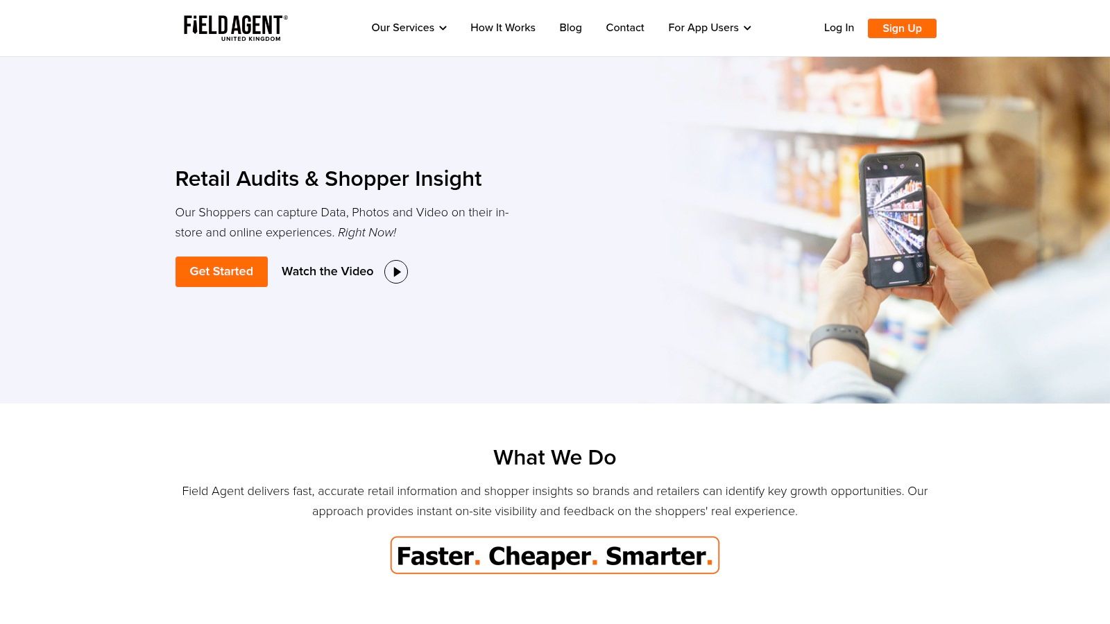 A person using their phone to complete a task in a supermarket, representing the Field Agent UK app.